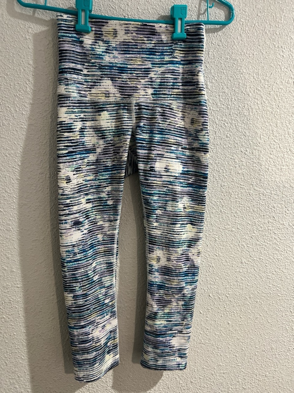 Lululemon, Blue, white, and black abstract brushstroke leggings